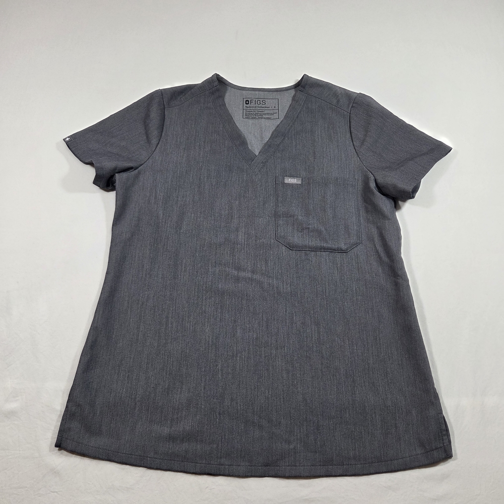 Figs Scrubs Top Gray V-Neck Top Short Sleeve Nurse Top Charcoal - Picture 9 of 9